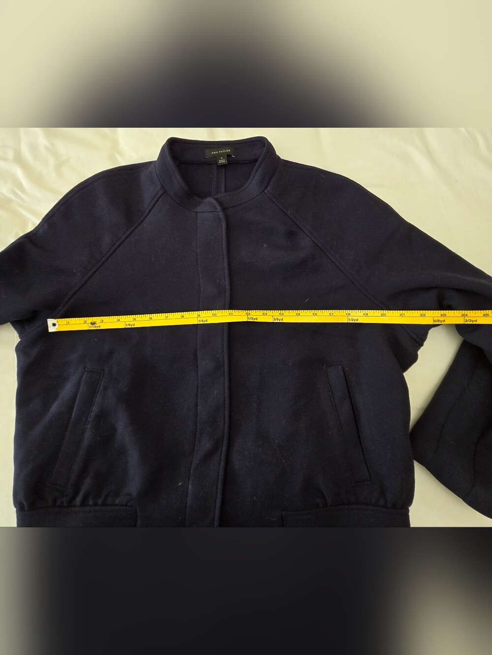 Navy Blue Cropped Bomber Jacket - Picture 6 of 9